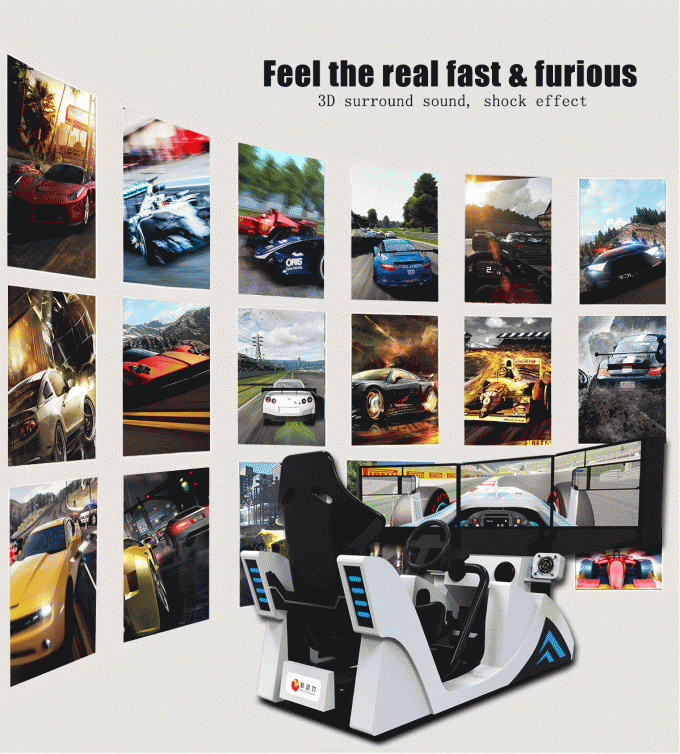 Εσωτερικός προσομοιωτής εικονικής πραγματικότητας αγωνιστικών αυτοκινήτων Arcade με 3 την οθόνη 4KW 2