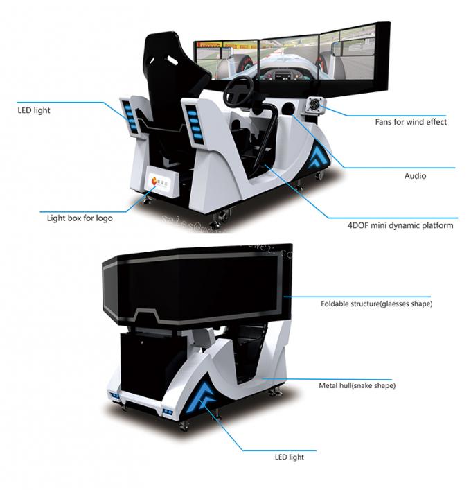 Εσωτερικός προσομοιωτής εικονικής πραγματικότητας αγωνιστικών αυτοκινήτων Arcade με 3 την οθόνη 4KW 0