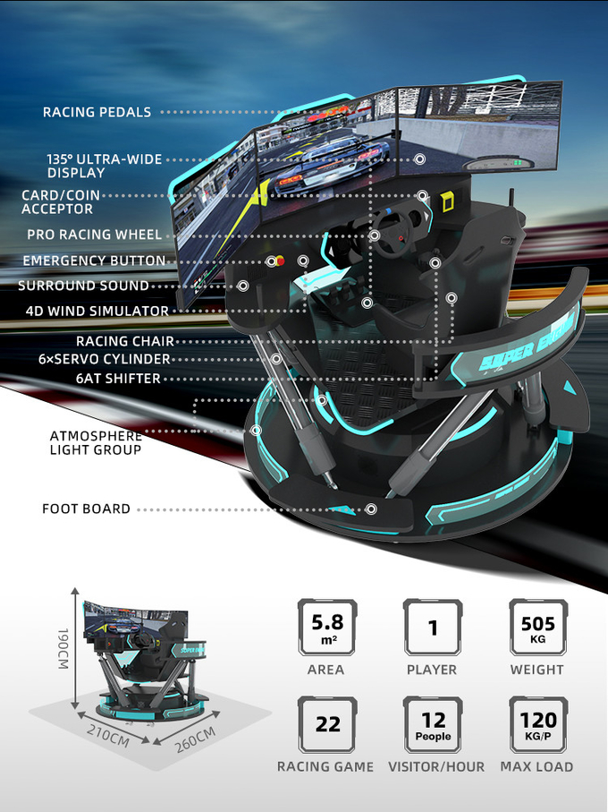 6dof Motion Υδραυλικός προσομοιωτής αγώνων αγώνων Αυτοκινήτου Arcade Μηχανή παιχνιδιού Οδηγός αυτοκινήτου προσομοιωτής με 3 οθόνες 1