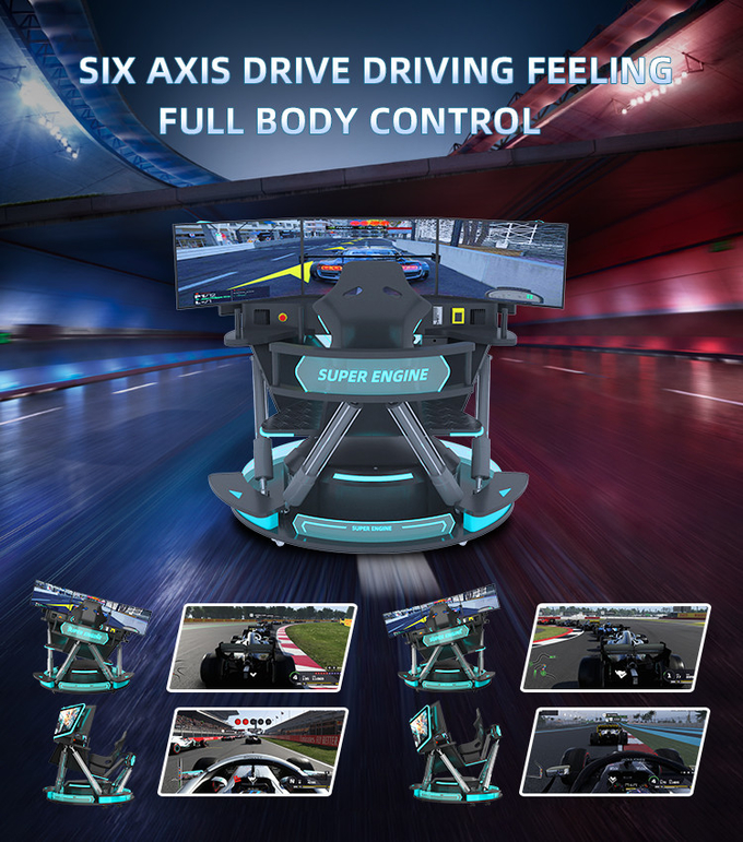 5.0KW F1 Συμμοραστής αγώνων αυτοκινήτων Οδήγηση Μηχανή παιχνιδιού 6 Dof Motion Πλατφόρμα με 3 οθόνες 3