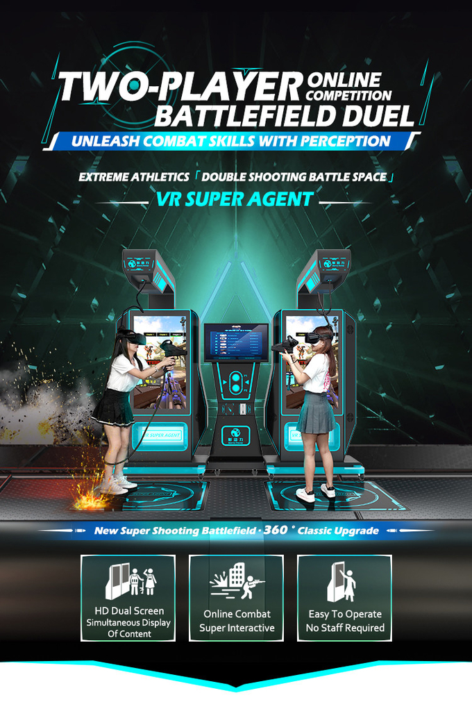 Δύο παικτών VR Arcade παιχνιδιών πυροβολισμού λεωφόρων VR αγορών προσομοιωτής μηχανών 0