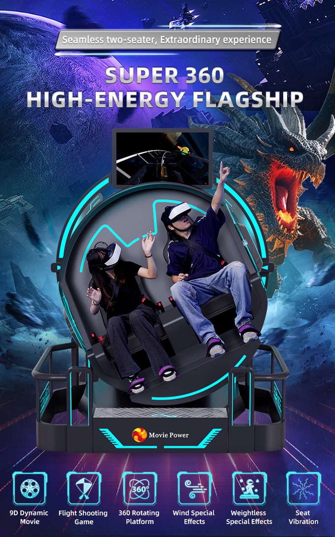 Έξυπνος έλεγχος VR 360 Flying Cinema 2 θέσεις 9D VR Roller Coaster Simulator 0