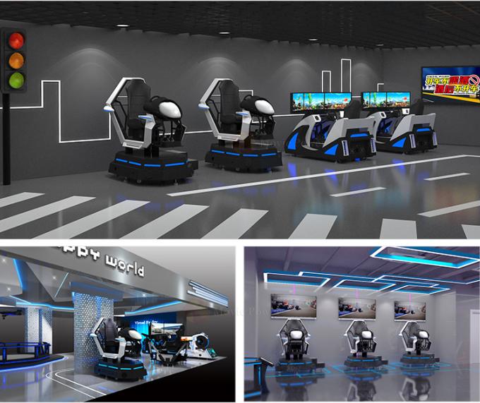 Εσωτερικό αυτοκίνητο VR παιδικών χαρών που συναγωνίζεται τον ηλεκτρικό προσομοιωτή παιχνιδιών αγώνα αυτοκινήτων πλατφορμών προσομοιωτών 9D 1
