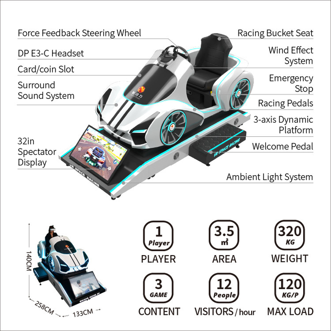 VR Συσκευή προσομοιωτή αυτοκινήτου Παιχνίδι αγώνων VR Μηχανή 9d Εικονική Πραγματικότητα Συσκευή προσομοιωτή οδήγησης Κέρμα λειτουργούν παιχνίδια Arcade 4