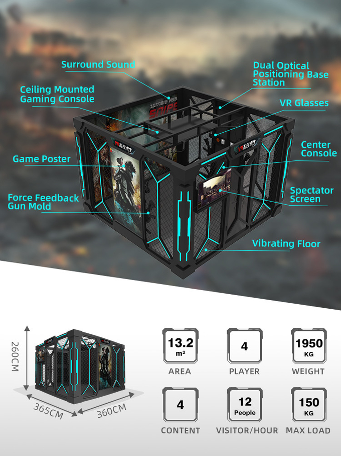 9d VR Σίμουλα VR Σώμα VR Πλατφόρμα Περπατώντας Παιχνίδια Εικονικής Πραγματικότητας Πολυπαίκτης Zombie Arcade Machine 1